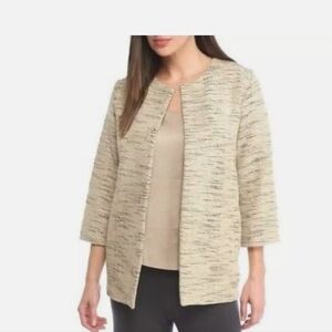 Eileen Fisher Handloomed Cotton Furrows Open Front Jacket Large Natural